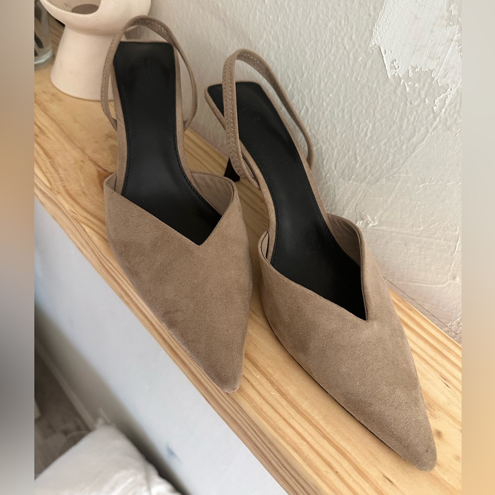 Suede Mule Strap Low Heels Khaki H&M